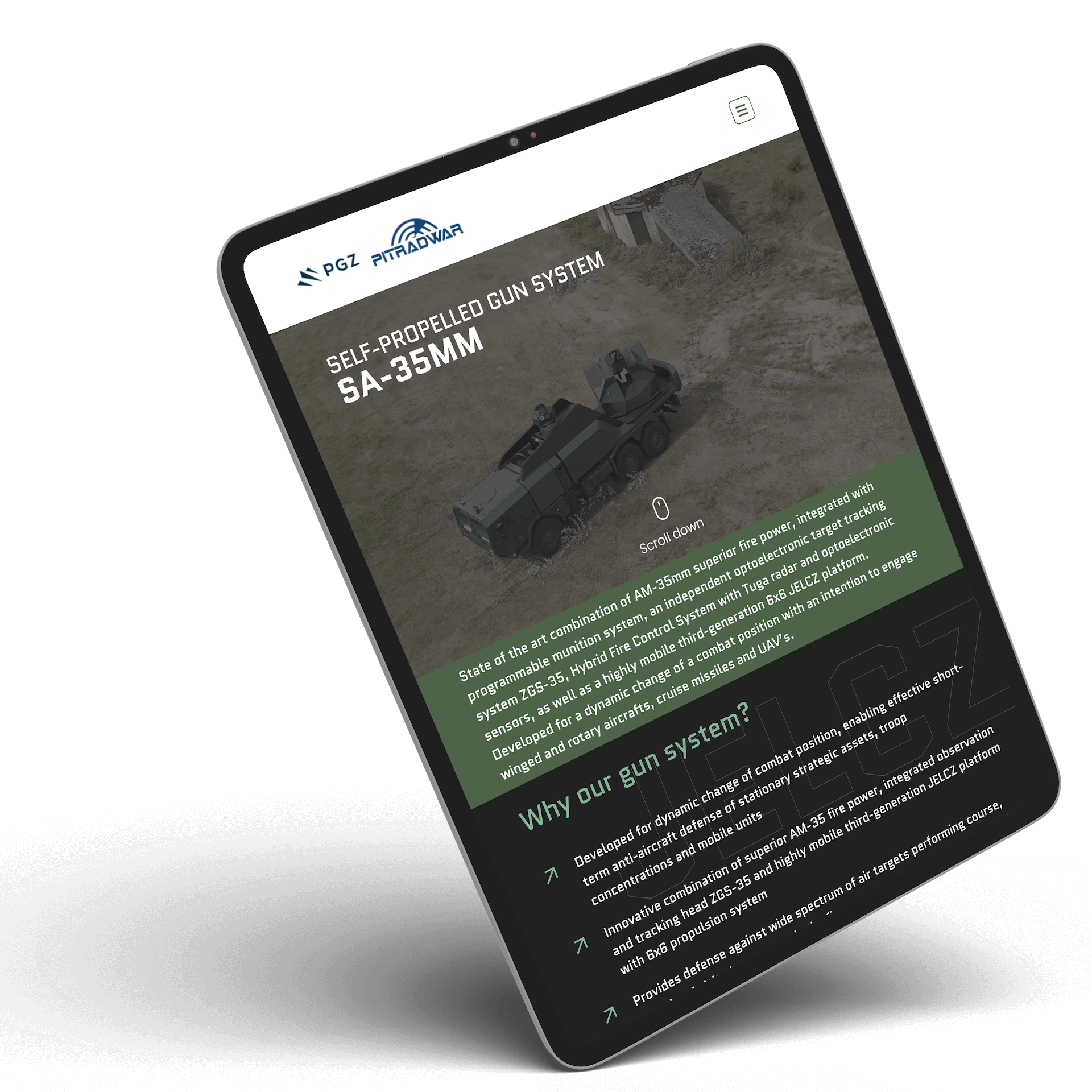 Responsywna strona SA-35 prezentacja strony na tablecie iPad